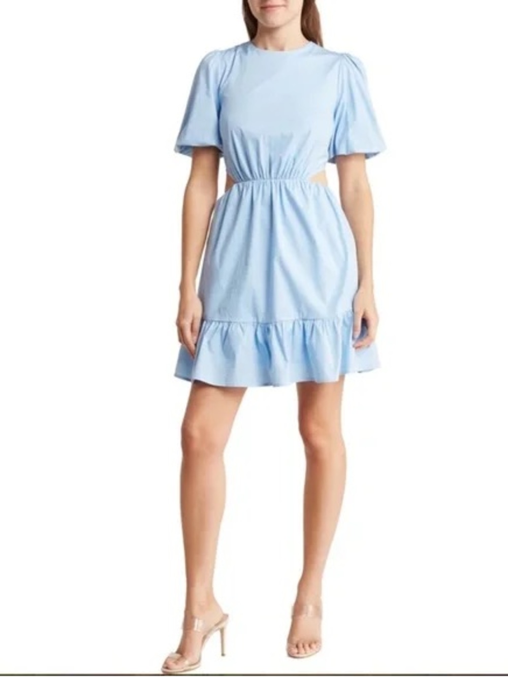 WAYF Light Blue Short Sleeve Cutout Mini Dress